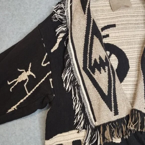 Western One Size Aztec Cowboy Women's All Cotton Jacket Raw Hem 2 Button Front - Picture 5 of 12